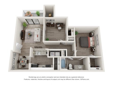 Floor plan for 2 beds, 1 bath, 915 sqft
